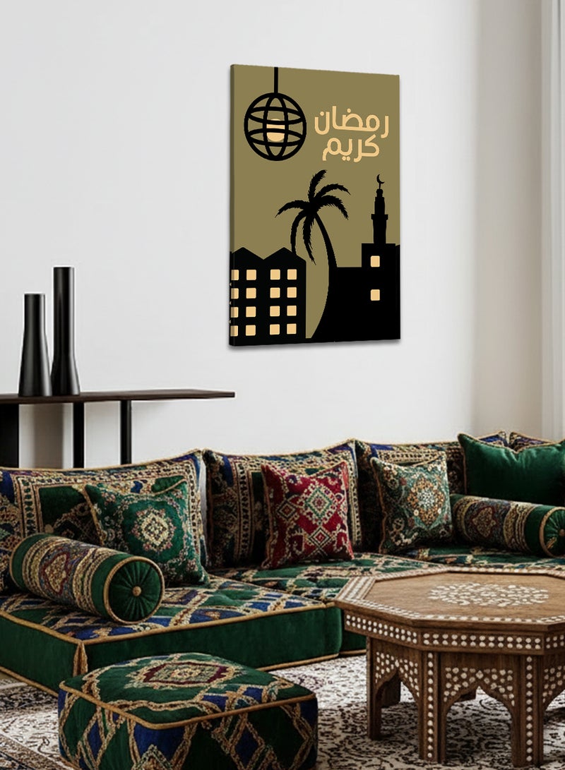 لوحة كانفاس على إطار خشبي بتصميم رمضان كريم مع مسجد - Image 3